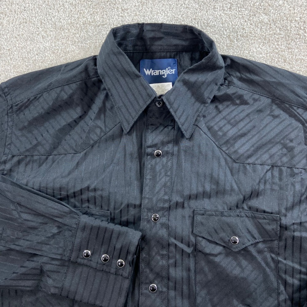 Wrangler Western Shirt Mens Medium Black Tonal Stripe Pearl Snap 75214BK